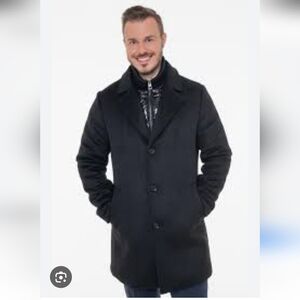 GUESS Men Blue Wool Blend Mantel Car Coat Removable Zip Bib Jacket Size Medium M
